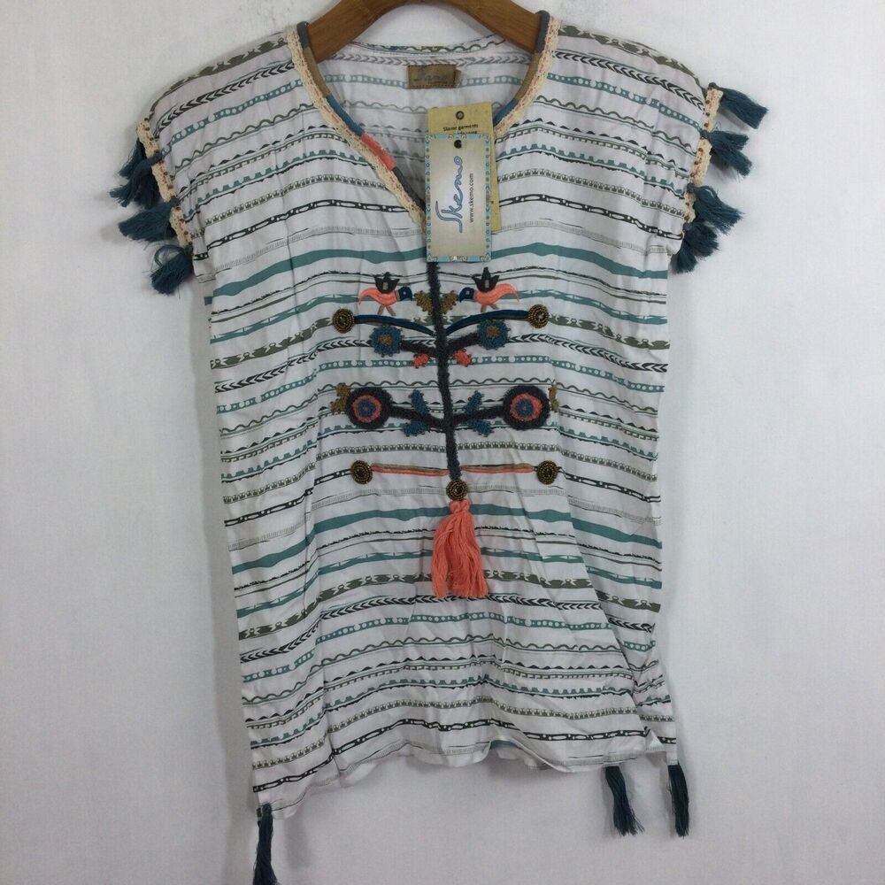 Skemo Kids Mexicana Sleeveless Tassle Embroidered Beads Knit Short Kaftan L NWT
